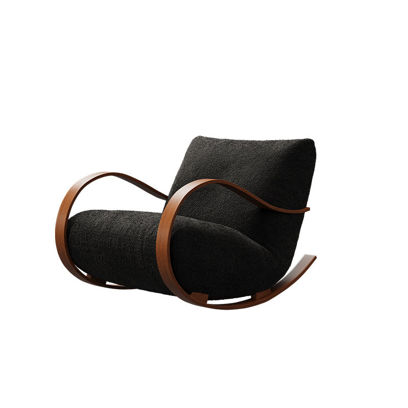 Contemporary Scandinavian Velvet Rocking Accent Chair with Curved Rectangular Backrest and Armrests - Carbon Steel Frame for Living Room
