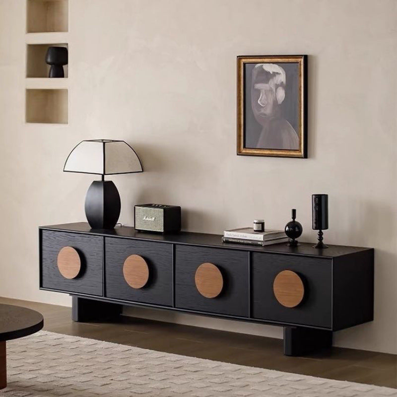 Sleek Modern Minimalist Rectangular Solid Wood TV Stand with Two Drawers for Living Room