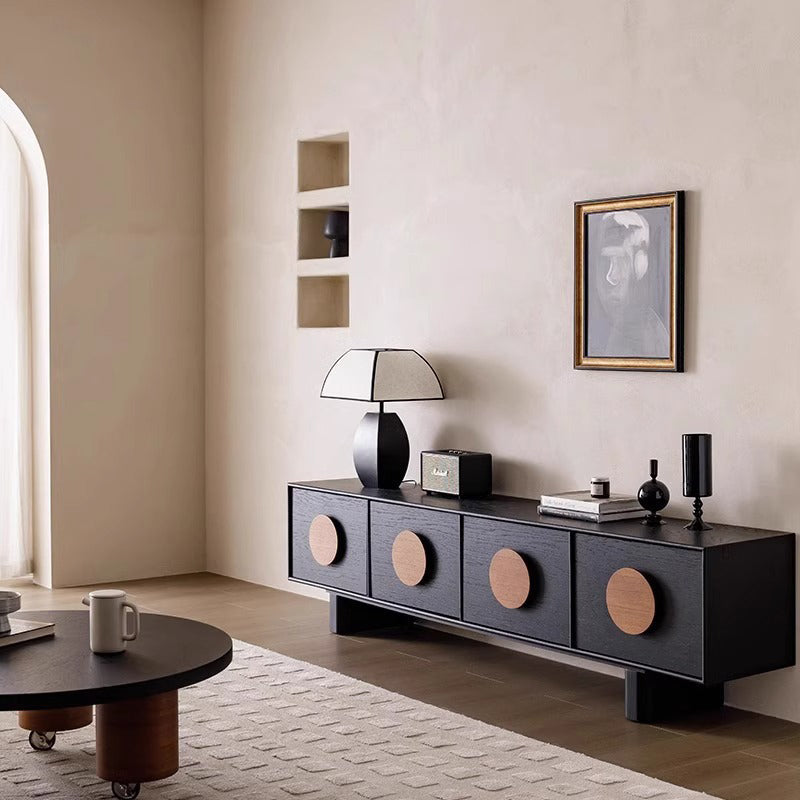 Sleek Modern Minimalist Rectangular Solid Wood TV Stand with Two Drawers for Living Room