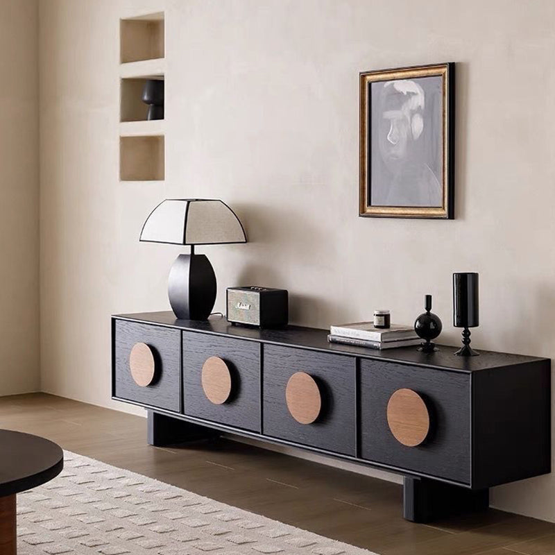 Sleek Modern Minimalist Rectangular Solid Wood TV Stand with Two Drawers for Living Room