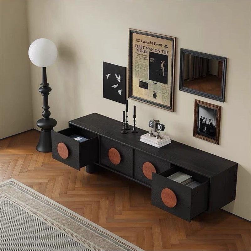 Sleek Modern Minimalist Rectangular Solid Wood TV Stand with Two Drawers for Living Room