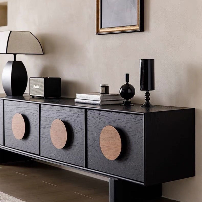 Sleek Modern Minimalist Rectangular Solid Wood TV Stand with Two Drawers for Living Room