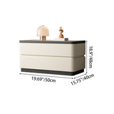 Modern Minimalist Rectangular Stone-Slab Solid Wood Nightstand with Cat's-Paw Leather, 2-Drawer Bedroom Table