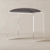 Chic Modern Minimalist Rectangular Acrylic Vanity Stool with Faux Leather for Bedroom