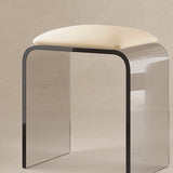 Chic Modern Minimalist Rectangular Acrylic Vanity Stool with Faux Leather for Bedroom