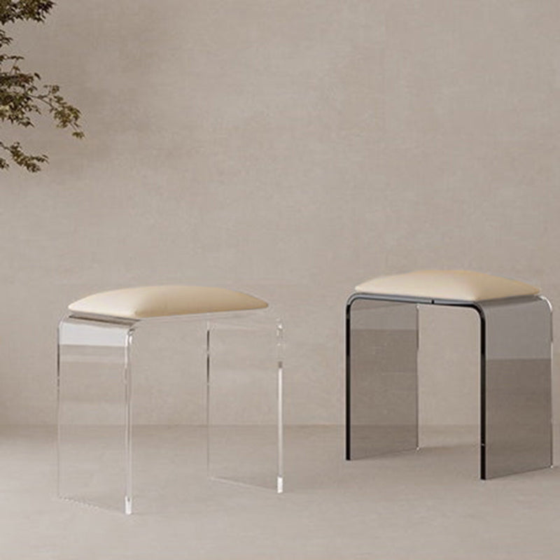 Chic Modern Minimalist Rectangular Acrylic Vanity Stool with Faux Leather for Bedroom
