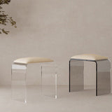 Chic Modern Minimalist Rectangular Acrylic Vanity Stool with Faux Leather for Bedroom