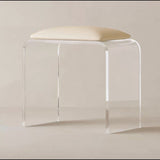 Chic Modern Minimalist Rectangular Acrylic Vanity Stool with Faux Leather for Bedroom