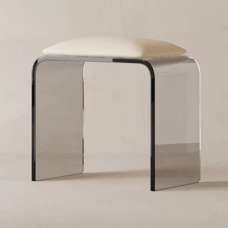 Chic Modern Minimalist Rectangular Acrylic Vanity Stool with Faux Leather for Bedroom