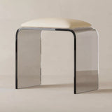 Chic Modern Minimalist Rectangular Acrylic Vanity Stool with Faux Leather for Bedroom