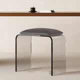 Chic Modern Minimalist Rectangular Acrylic Vanity Stool with Faux Leather for Bedroom