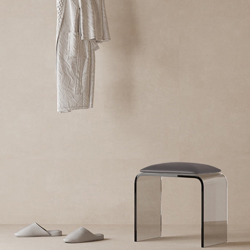 Chic Modern Minimalist Rectangular Acrylic Vanity Stool with Faux Leather for Bedroom