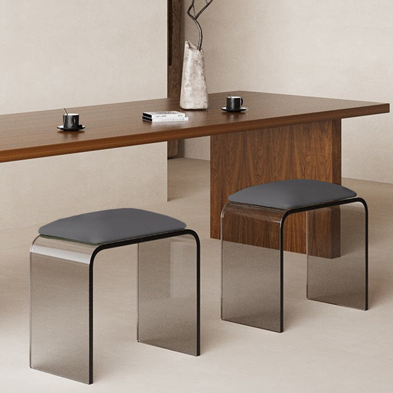 Chic Modern Minimalist Rectangular Acrylic Vanity Stool with Faux Leather for Bedroom