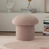 Modern Minimalist Mushroom-Cylinder Vanity Stool with Lambswool Upholstery and Wood Base for Bedroom