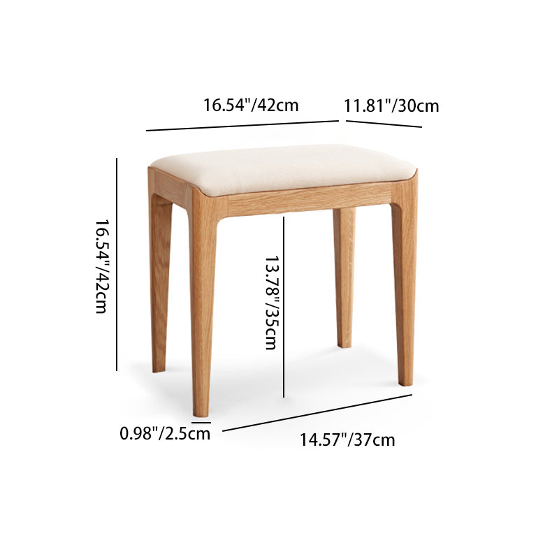 Modern Minimalist Rectangular Vanity Stool with Upholstered Fabric Seat and Wood Frame for Bedroom