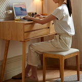 Modern Minimalist Rectangular Vanity Stool with Upholstered Fabric Seat and Wood Frame for Bedroom