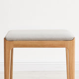 Modern Minimalist Rectangular Vanity Stool with Upholstered Fabric Seat and Wood Frame for Bedroom