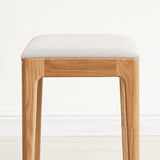 Modern Minimalist Rectangular Vanity Stool with Upholstered Fabric Seat and Wood Frame for Bedroom