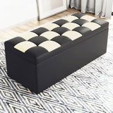 Modern Minimalist Rectangular Storage Bench in PU Leather with Faux Wood Panel – Ideal for Living Room