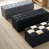 Modern Minimalist Rectangular Storage Bench in PU Leather with Faux Wood Panel – Ideal for Living Room