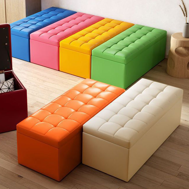 Modern Minimalist Rectangular Storage Bench in PU Leather with Faux Wood Panel – Ideal for Living Room