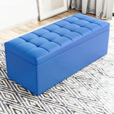 Modern Minimalist Rectangular Storage Bench in PU Leather with Faux Wood Panel – Ideal for Living Room