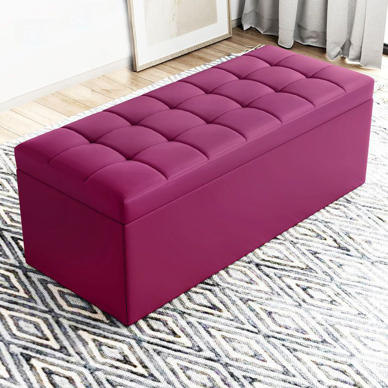 Modern Minimalist Rectangular Storage Bench in PU Leather with Faux Wood Panel – Ideal for Living Room