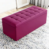 Modern Minimalist Rectangular Storage Bench in PU Leather with Faux Wood Panel – Ideal for Living Room