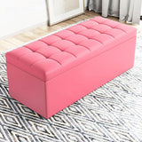Modern Minimalist Rectangular Storage Bench in PU Leather with Faux Wood Panel – Ideal for Living Room