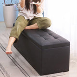 Modern Minimalist Rectangular Storage Bench in PU Leather with Faux Wood Panel – Ideal for Living Room