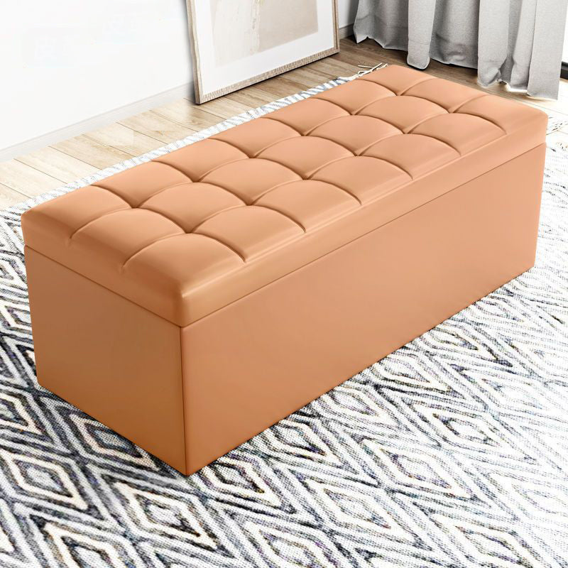 Modern Minimalist Rectangular Storage Bench in PU Leather with Faux Wood Panel – Ideal for Living Room