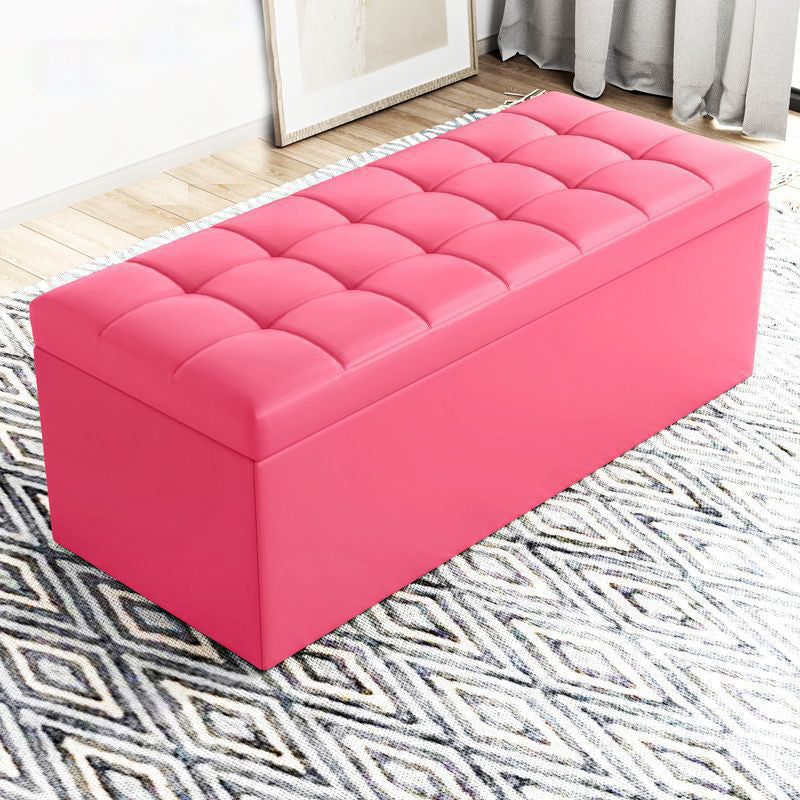 Modern Minimalist Rectangular Storage Bench in PU Leather with Faux Wood Panel – Ideal for Living Room