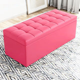 Modern Minimalist Rectangular Storage Bench in PU Leather with Faux Wood Panel – Ideal for Living Room