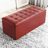 Modern Minimalist Rectangular Storage Bench in PU Leather with Faux Wood Panel – Ideal for Living Room