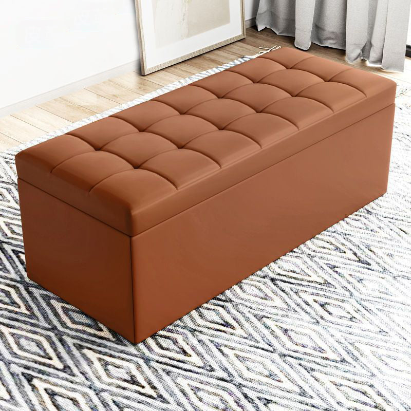 Modern Minimalist Rectangular Storage Bench in PU Leather with Faux Wood Panel – Ideal for Living Room