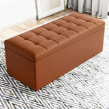 Modern Minimalist Rectangular Storage Bench in PU Leather with Faux Wood Panel – Ideal for Living Room