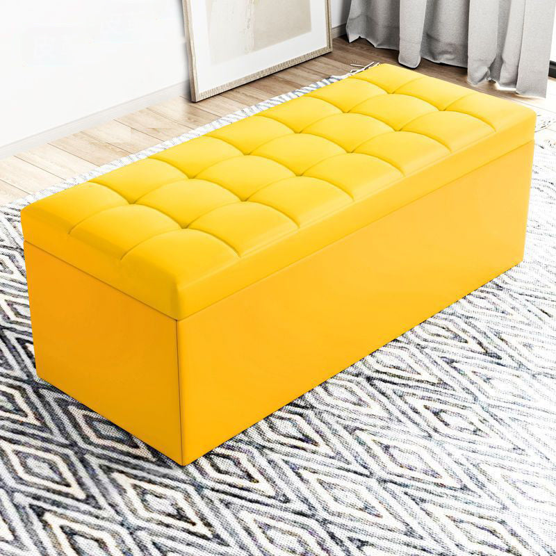 Modern Minimalist Rectangular Storage Bench in PU Leather with Faux Wood Panel – Ideal for Living Room