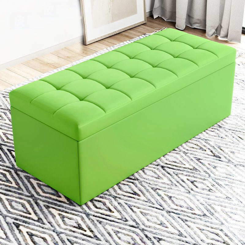Modern Minimalist Rectangular Storage Bench in PU Leather with Faux Wood Panel – Ideal for Living Room