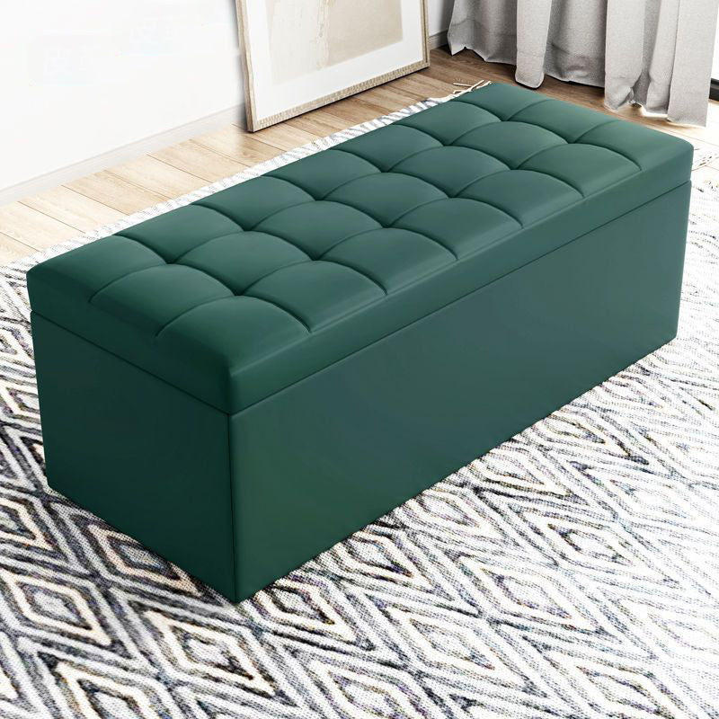 Modern Minimalist Rectangular Storage Bench in PU Leather with Faux Wood Panel – Ideal for Living Room