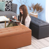 Modern Minimalist Rectangular Storage Bench in PU Leather with Faux Wood Panel – Ideal for Living Room
