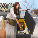 Modern Minimalist Rectangular Storage Bench in PU Leather with Faux Wood Panel – Ideal for Living Room