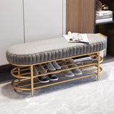 Luxurious Contemporary Oval Iron Crystal Velvet 2-Tier Shoe Storage Bench for Entryways