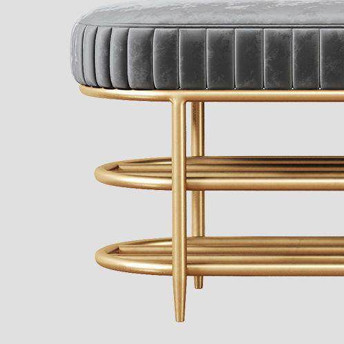 Luxurious Contemporary Oval Iron Crystal Velvet 2-Tier Shoe Storage Bench for Entryways