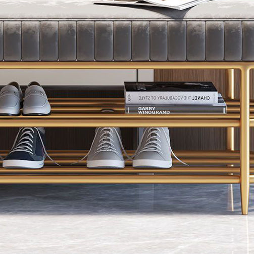 Luxurious Contemporary Oval Iron Crystal Velvet 2-Tier Shoe Storage Bench for Entryways