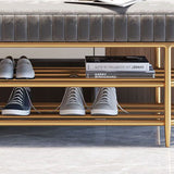 Luxurious Contemporary Oval Iron Crystal Velvet 2-Tier Shoe Storage Bench for Entryways