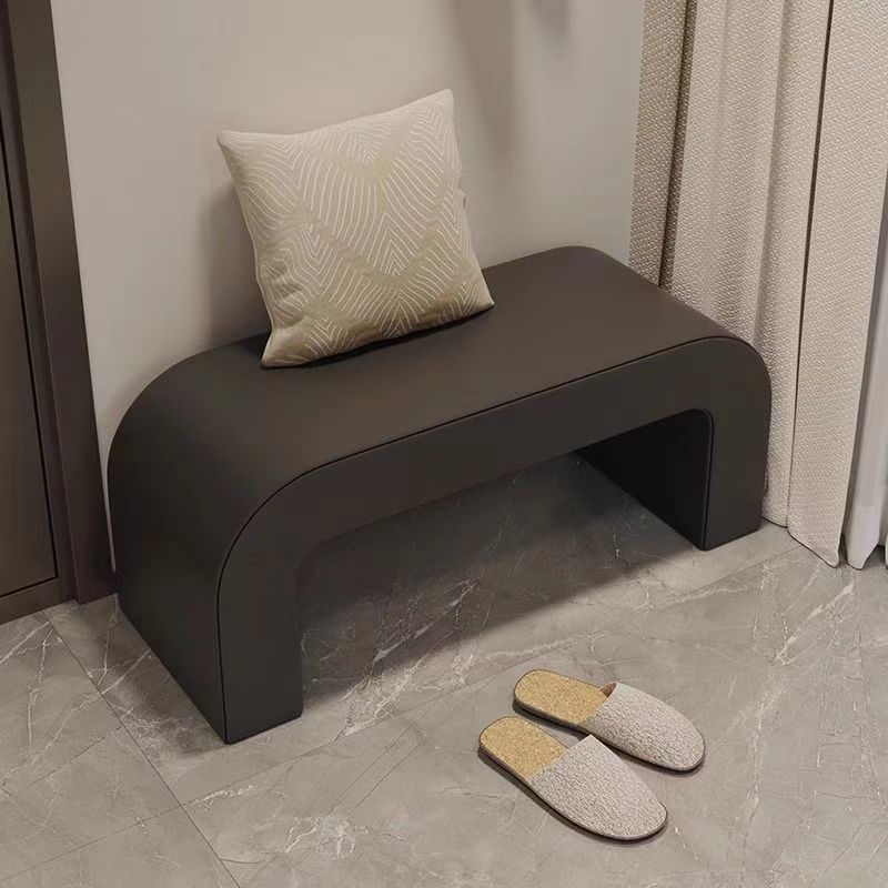Modern Scandinavian Rectangular Shoe Bench with PU Leather and Faux Velvet Upholstery, Wood Panel, for Entryways
