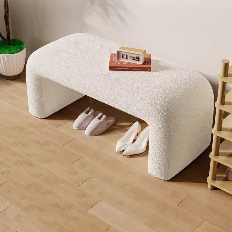 Modern Scandinavian Rectangular Shoe Bench with PU Leather and Faux Velvet Upholstery, Wood Panel, for Entryways