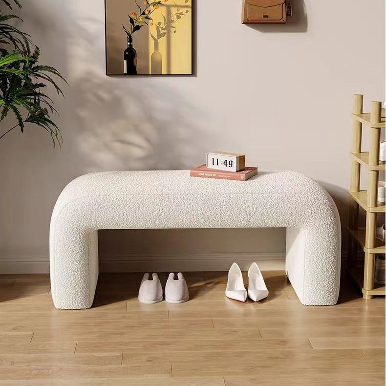Modern Scandinavian Rectangular Shoe Bench with PU Leather and Faux Velvet Upholstery, Wood Panel, for Entryways