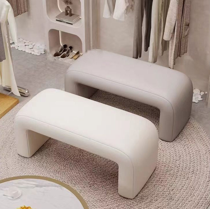 Modern Scandinavian Rectangular Shoe Bench with PU Leather and Faux Velvet Upholstery, Wood Panel, for Entryways