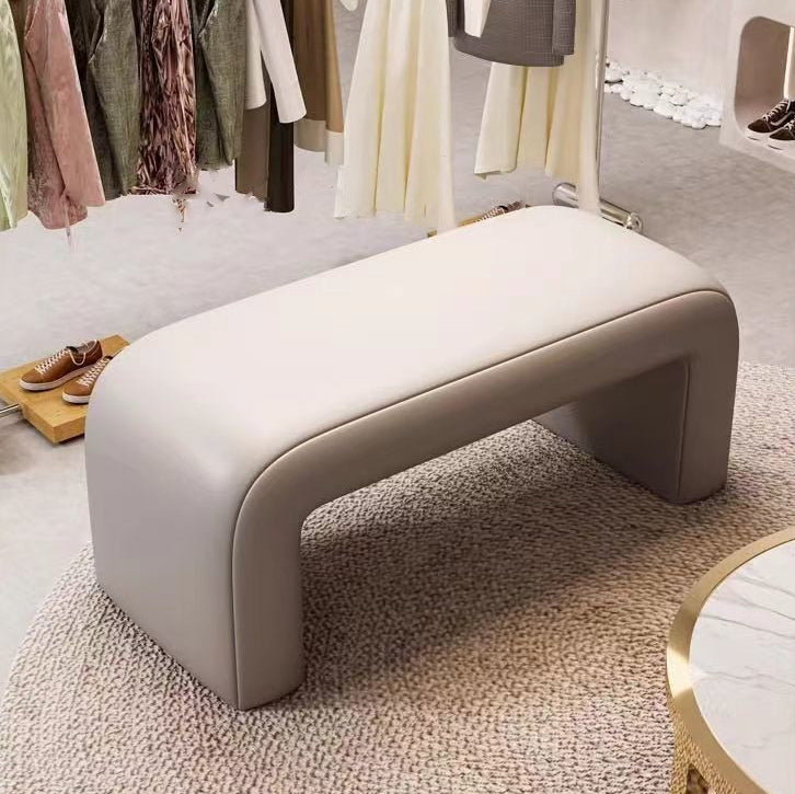 Modern Scandinavian Rectangular Shoe Bench with PU Leather and Faux Velvet Upholstery, Wood Panel, for Entryways
